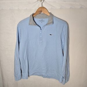 Vineyard Vines Men's Light Blue Pullover Quarter Zip Sweatshirt Cotton Medium